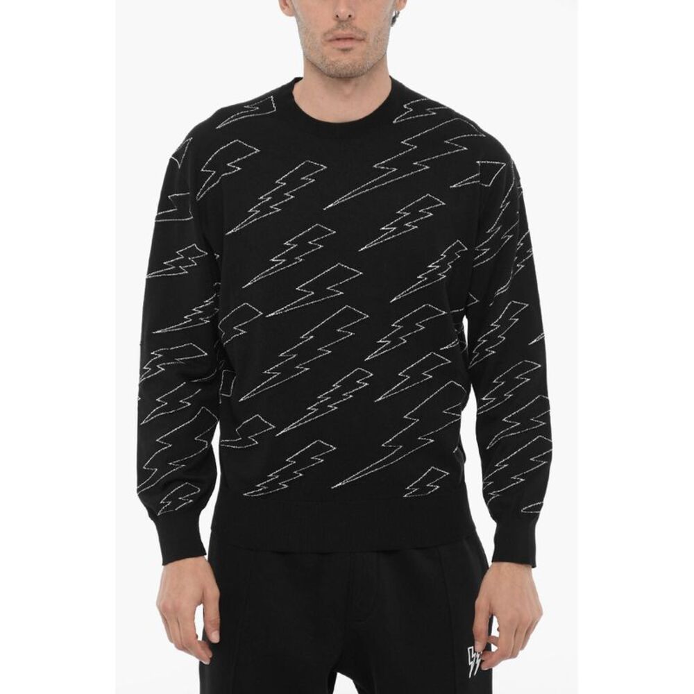 Lightweight Cotton Crewneck with Thunderbolts Embroidery